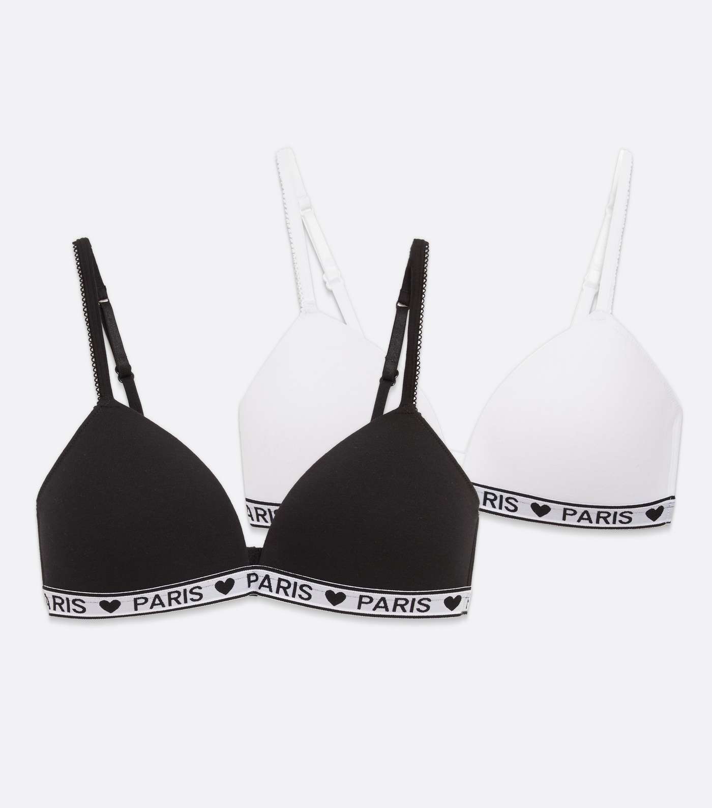 Girls 2 Pack Black and White Paris Logo Triangle Bras