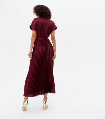 Tall Burgundy Satin Pleated Midi Wrap 