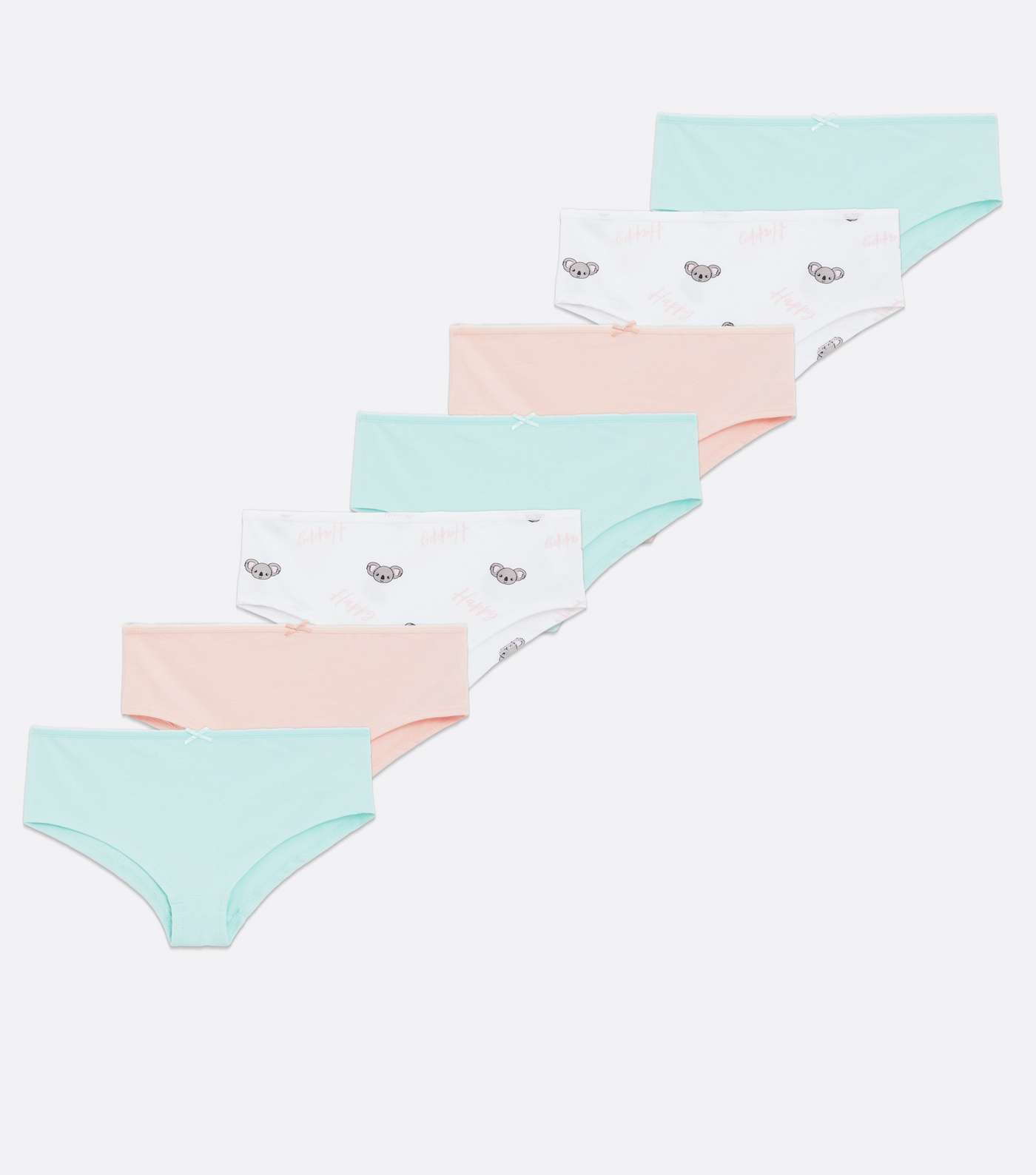 Girls 7 Pack Green Pink and White Koala Short Briefs