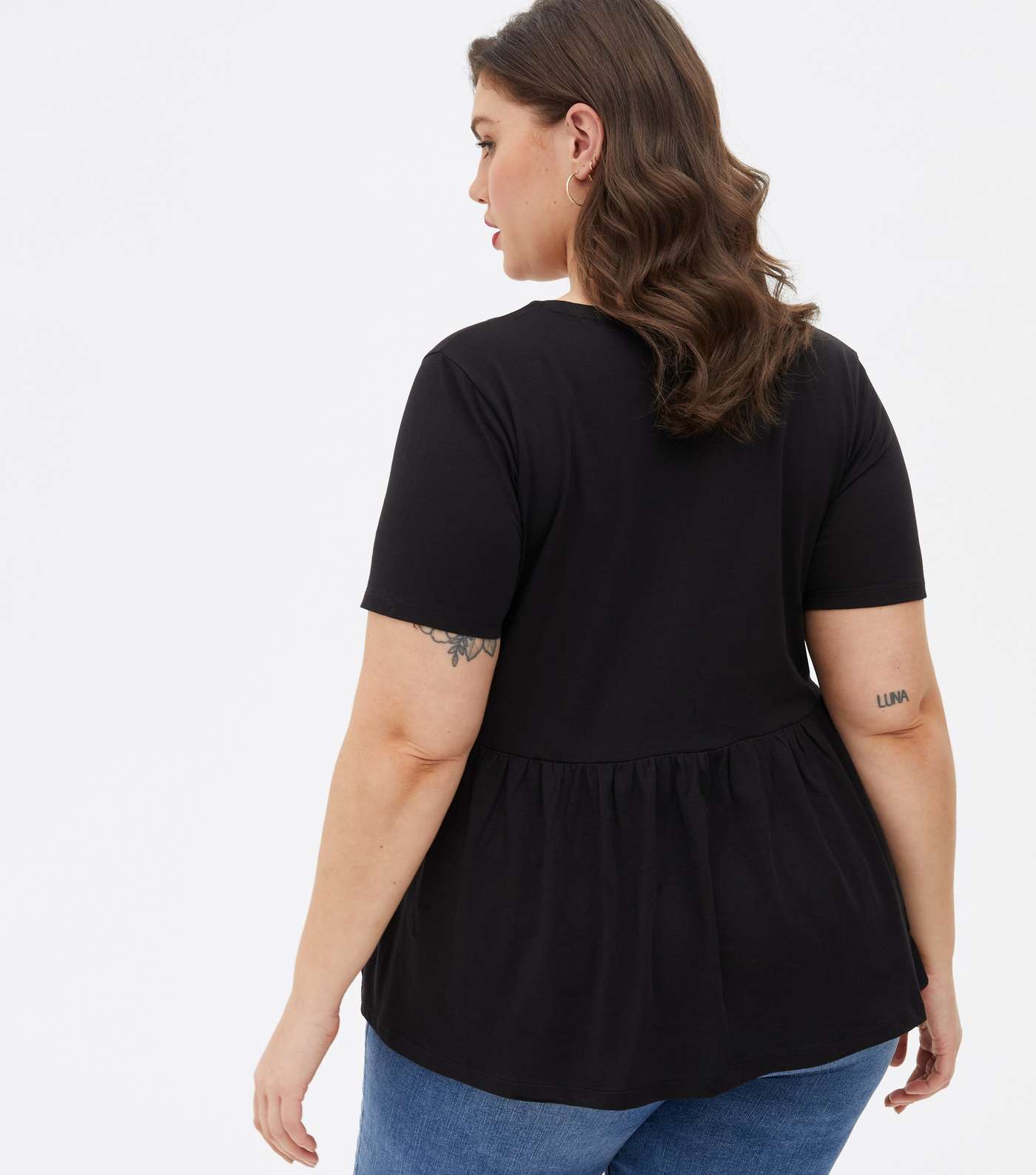 Curves Black Short Sleeve Peplum T-Shirt Image 4