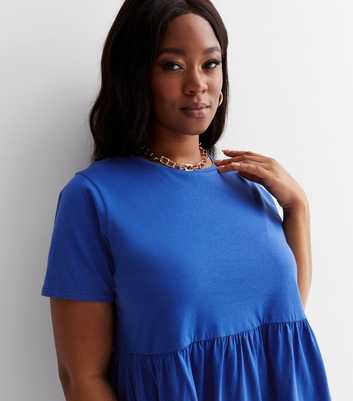 Curves Bright Blue Short Sleeve Peplum T-Shirt