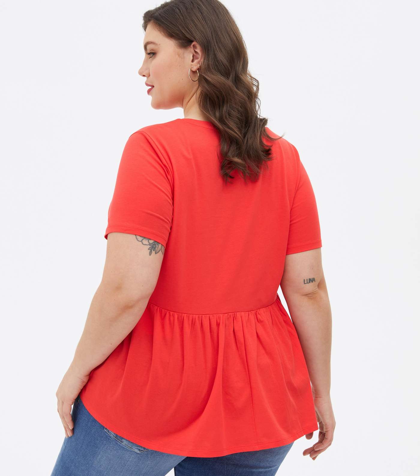Curves Red Short Sleeve Peplum T-Shirt Image 4