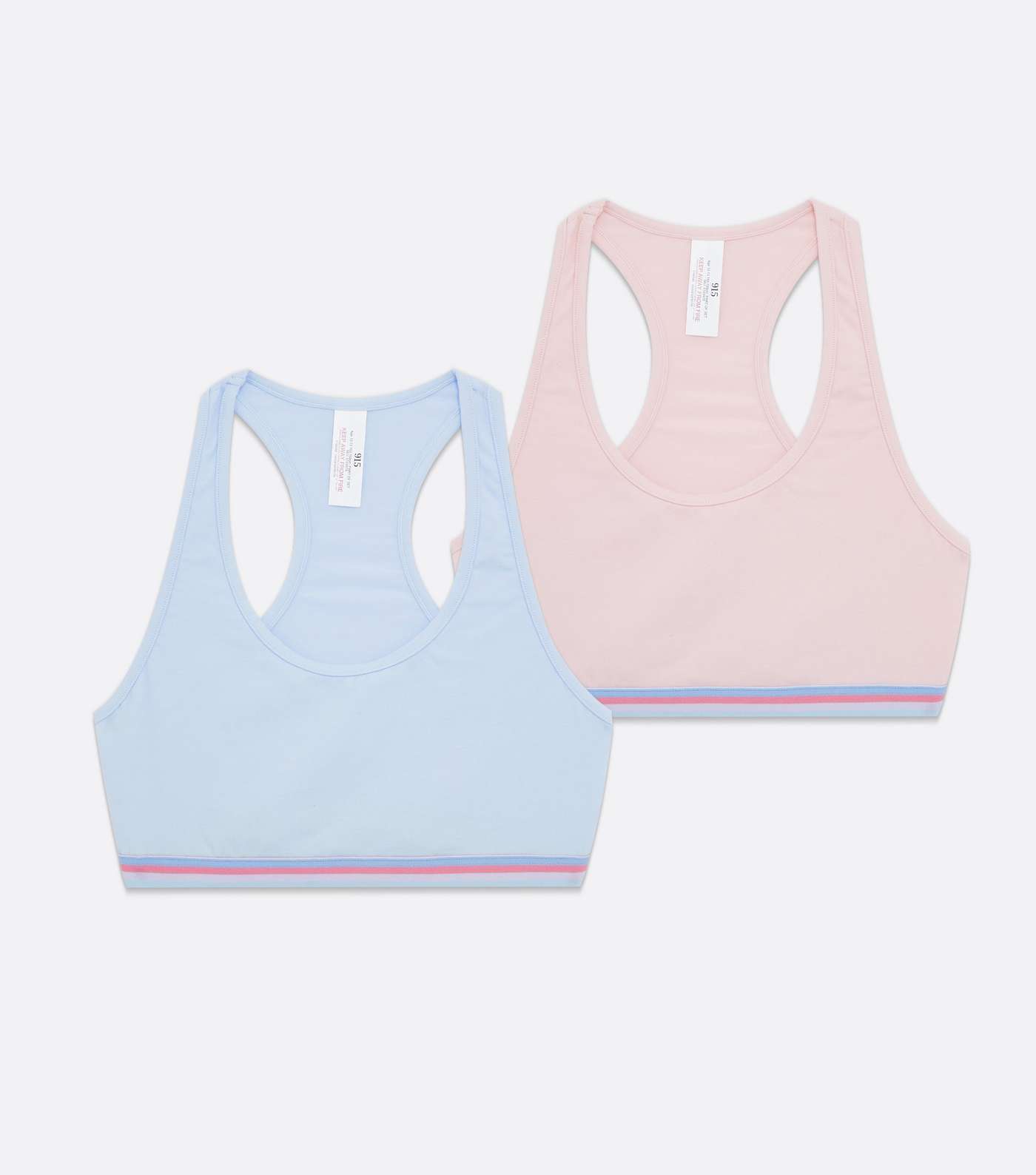 Girls 2 Pack Pink and Blue Stripe Racer Crop Tops