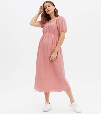 AtxyxtA Pink Fitted Maternity Midi Dress 