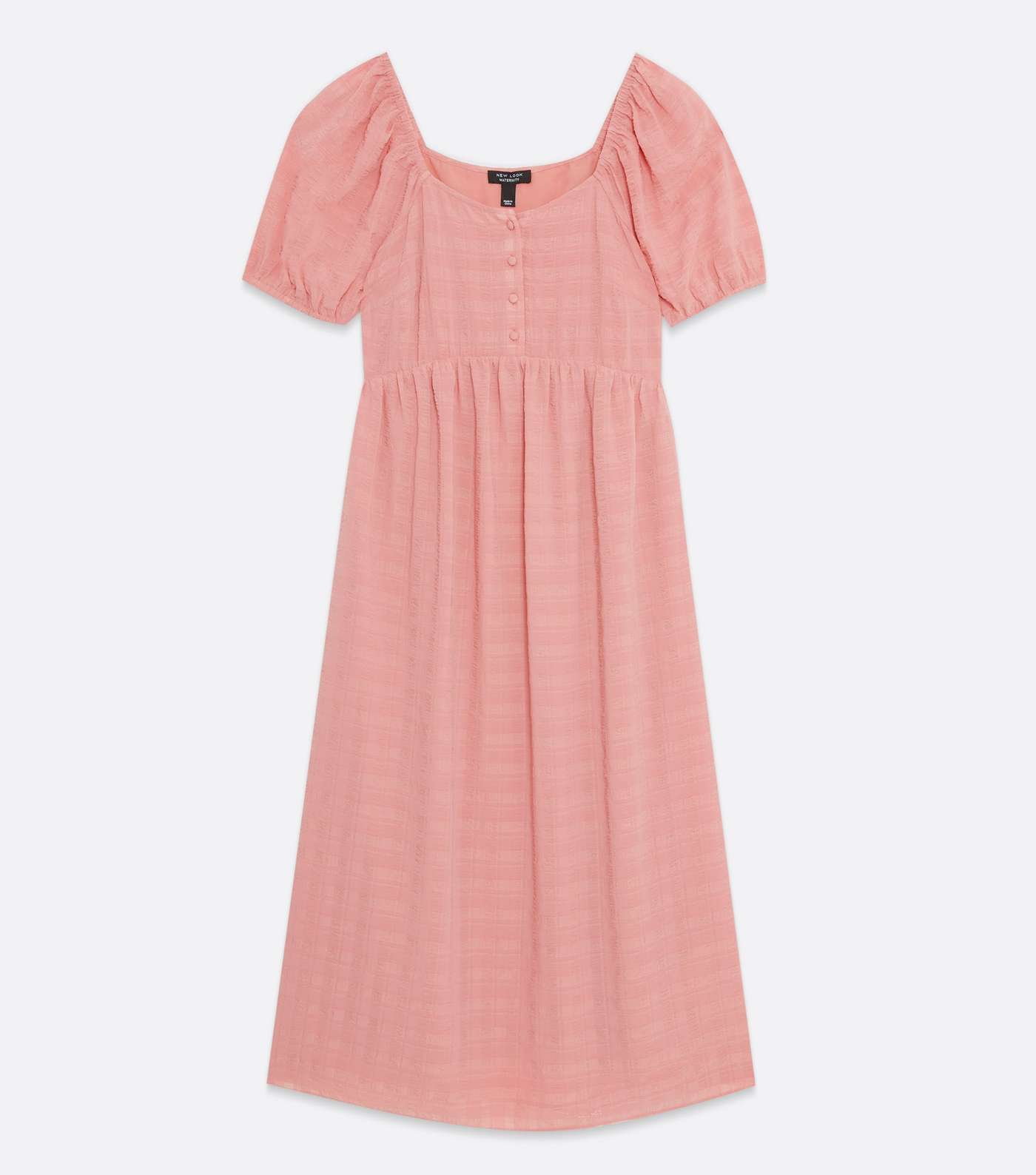 Maternity Mid Pink Check Seersucker Button Midi Dress Image 5