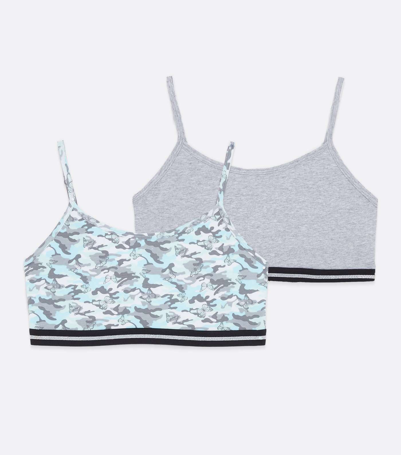 Girls 2 Pack Grey and Green Camo Butterfly Crop Tops