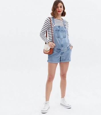 New Look Women's Maternity Pale Blue Denim Pocket Front Short Dungarees - UK 12