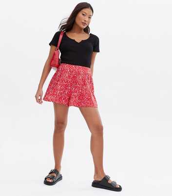 Petite Red Abstract Flippy Shorts