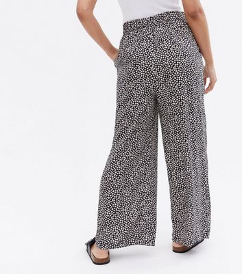 Petite Black Daisy High Waist Wide Leg 