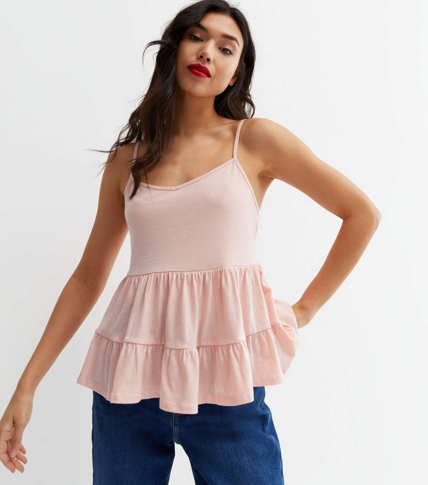 Pink Strappy Double Peplum Cami