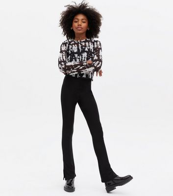Girls Black Ribbed Split Hem Flared 