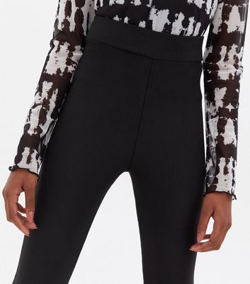 Girls Black Ribbed Split Hem Flared 