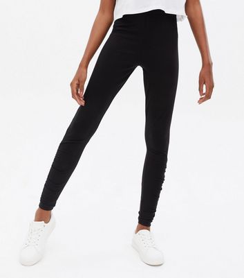 Girls Black Ruched High Waist Leggings 