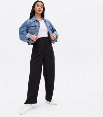 Petite Black Linen-Look Wide Leg 