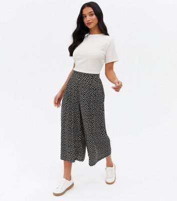 Petite Black Spot High Waist Crop Wide 