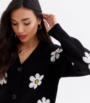 button front daisy floral pattern cardigan