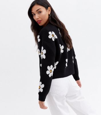button front daisy floral pattern cardigan
