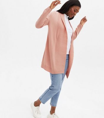 Pale Pink Shawl Neck Long Cardigan New Look