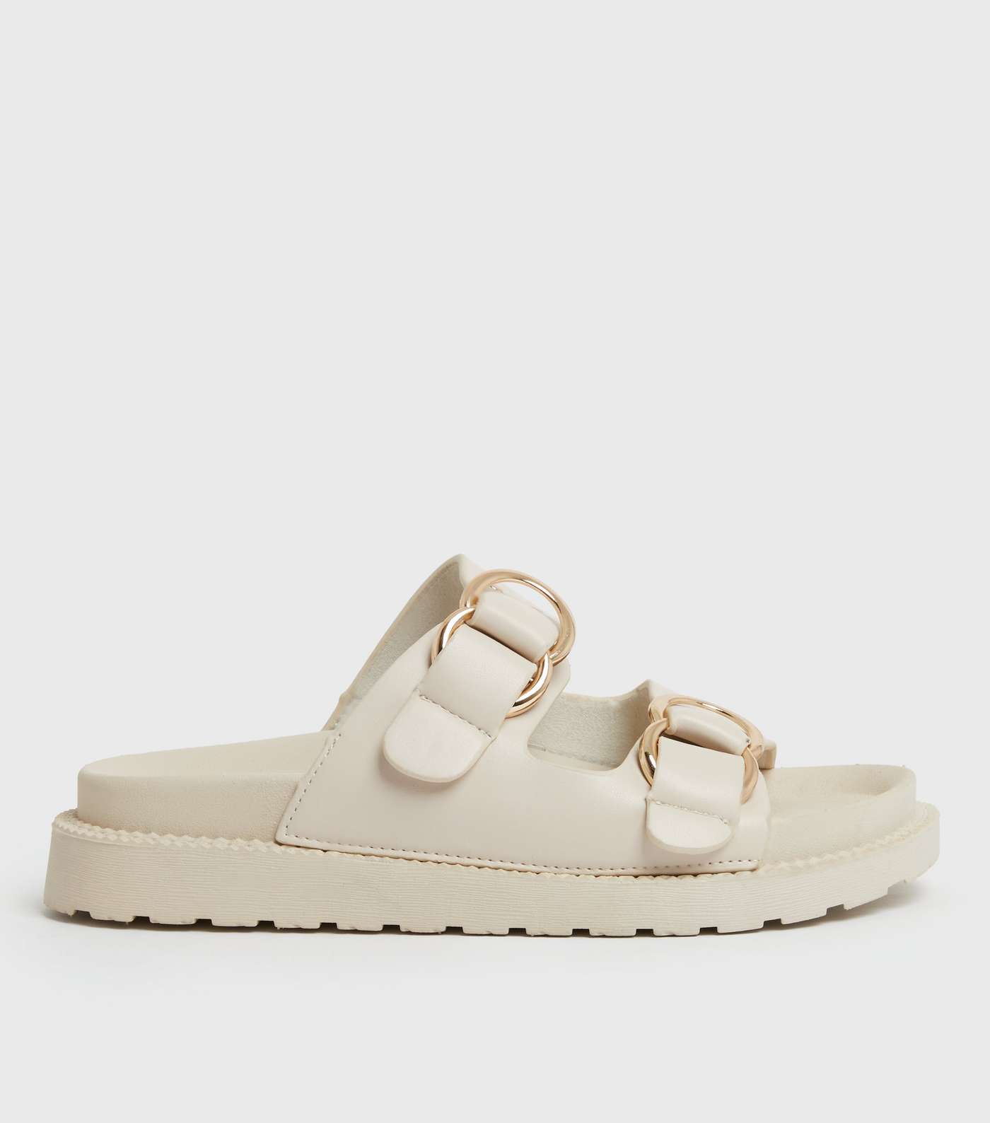 Girls Off White Leather-Look Chunky Sliders