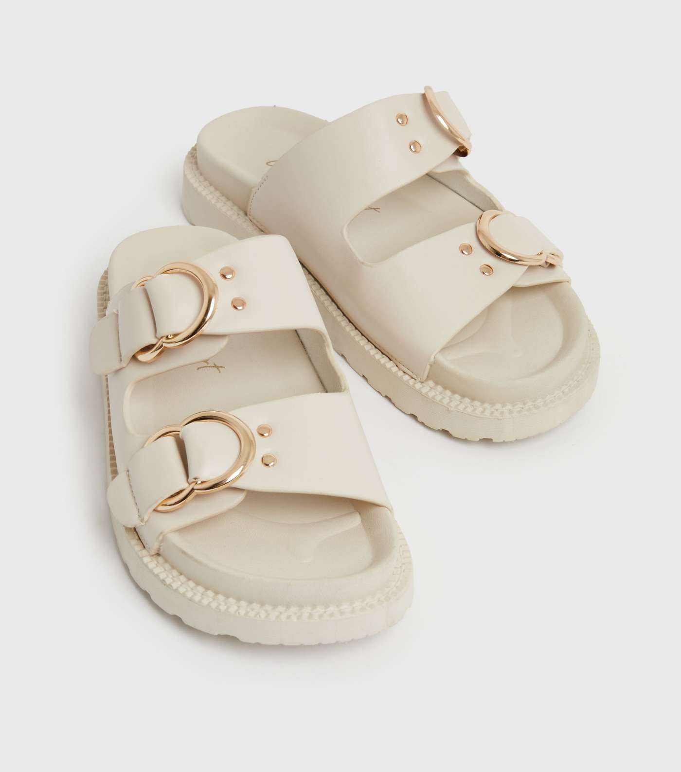 Girls Off White Leather-Look Chunky Sliders Image 3