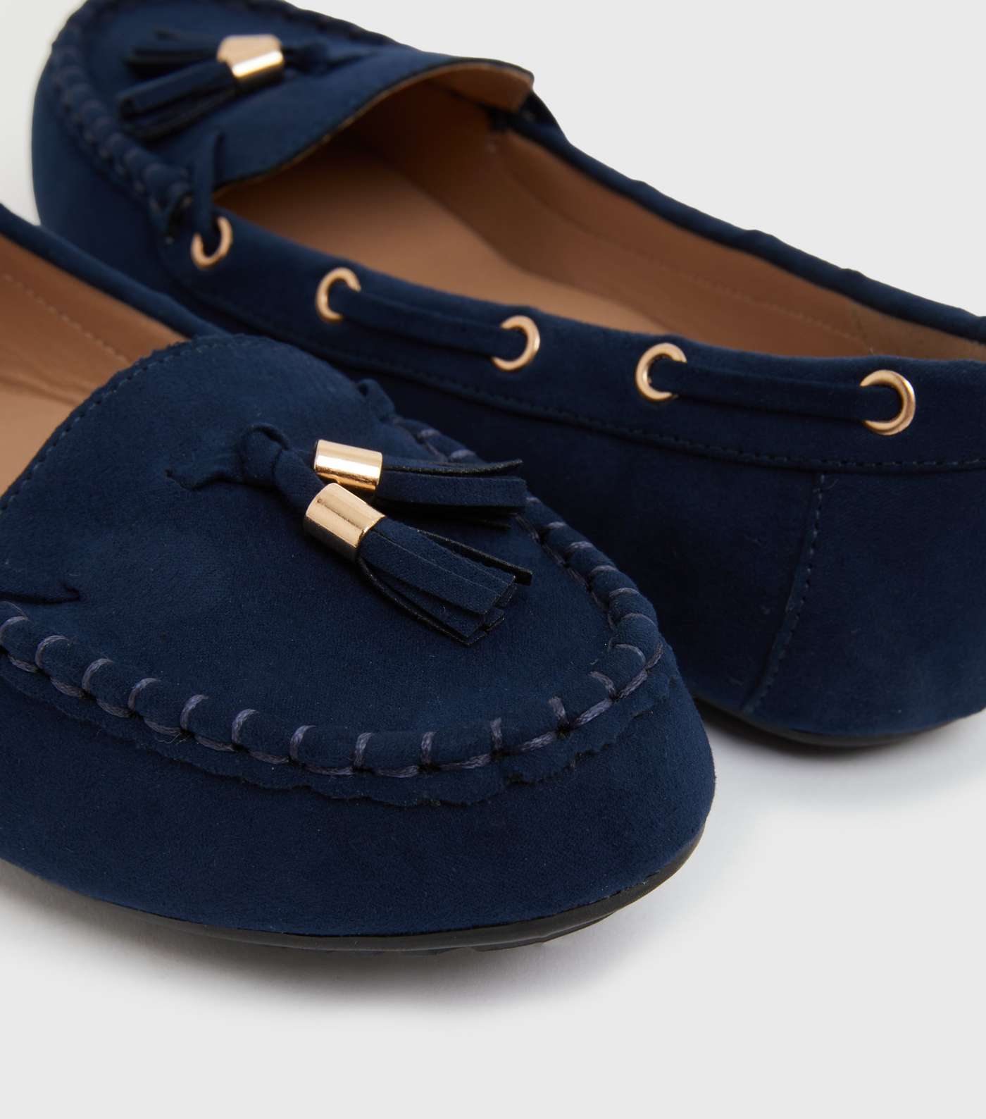 Navy Suedette Tassel Lace Loafers Image 3