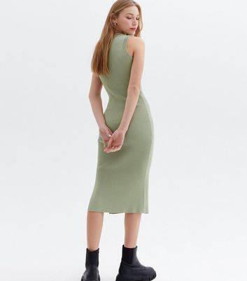 Light Green Ribbed Knit Sleeveless Midi Dress | New Look