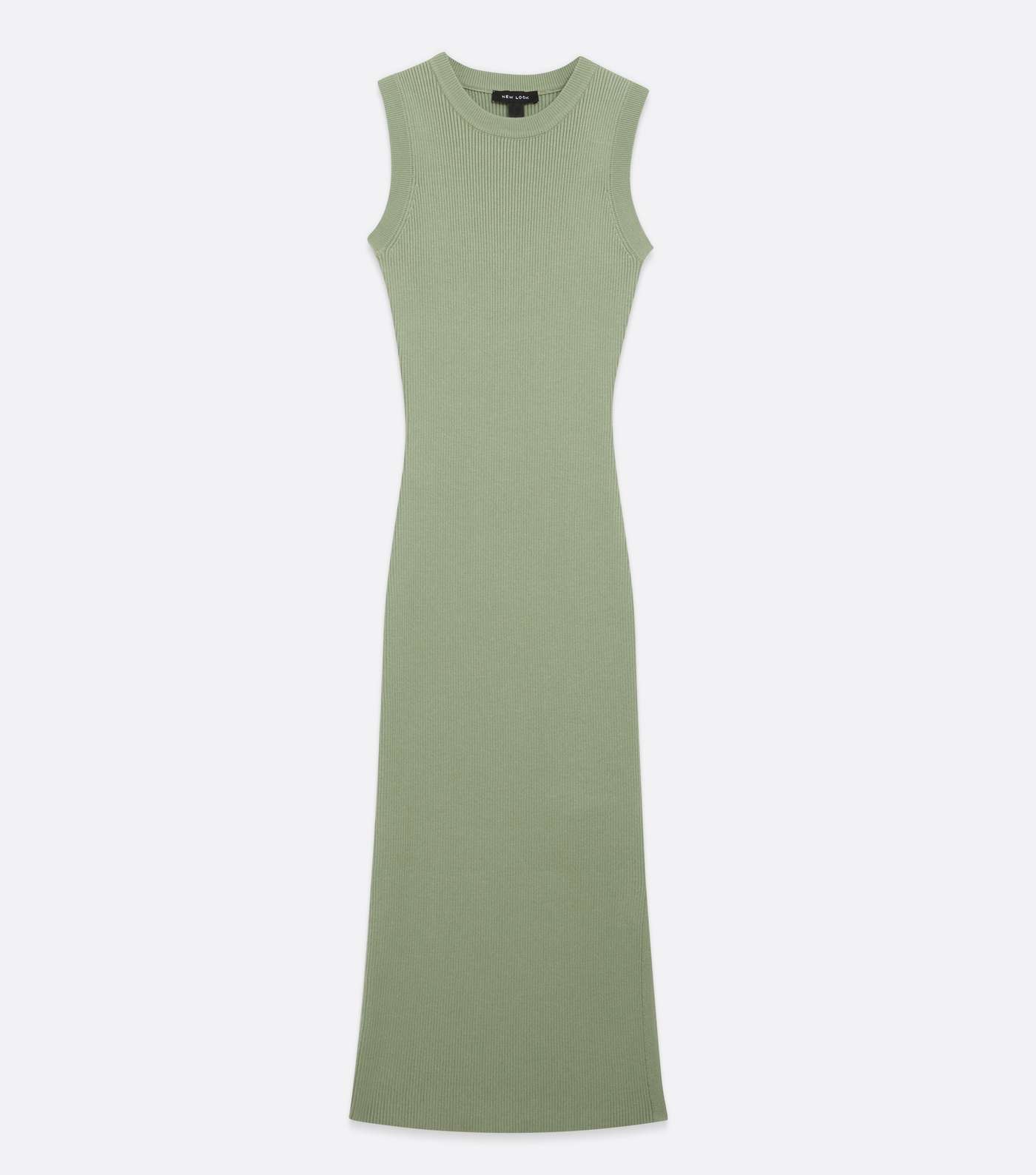 Light Green Ribbed Knit Sleeveless Midi Dress Image 5
