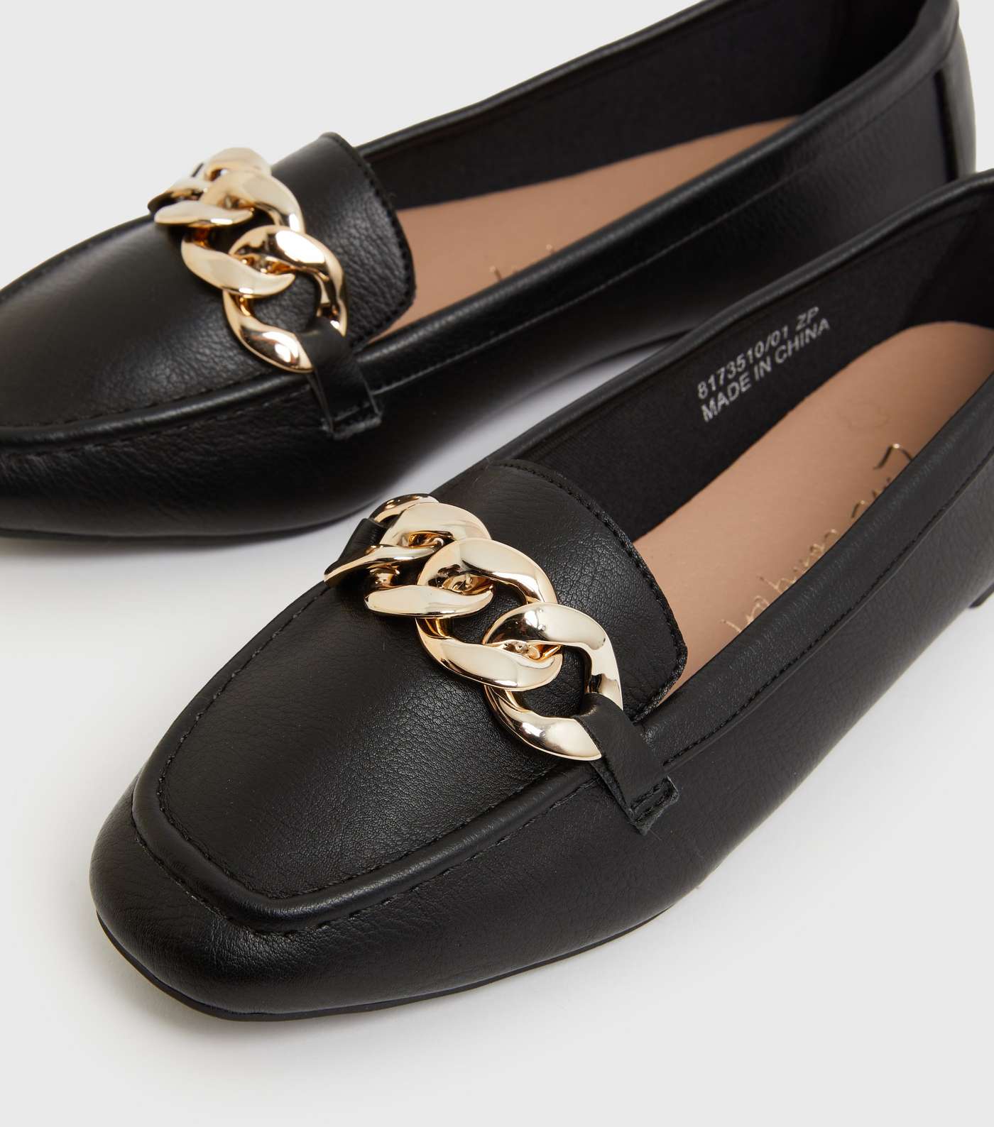 Black Leather-Look Chain Loafers Image 4