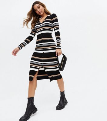 Striped midi 2025 dress with buttons