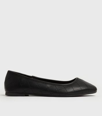 Click to view product details and reviews for Wide Fit Black Quilted Ballet Pumps New Look Vegan.