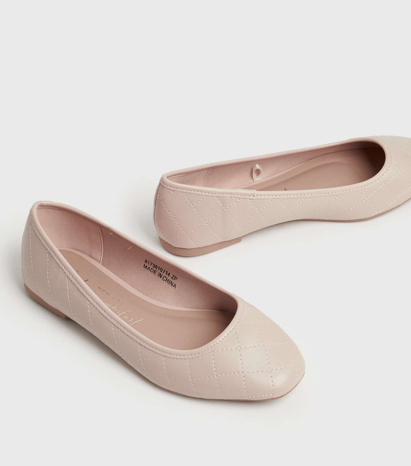 Wide Fit Pale Pink Quilted Ballet Pumps Image 4