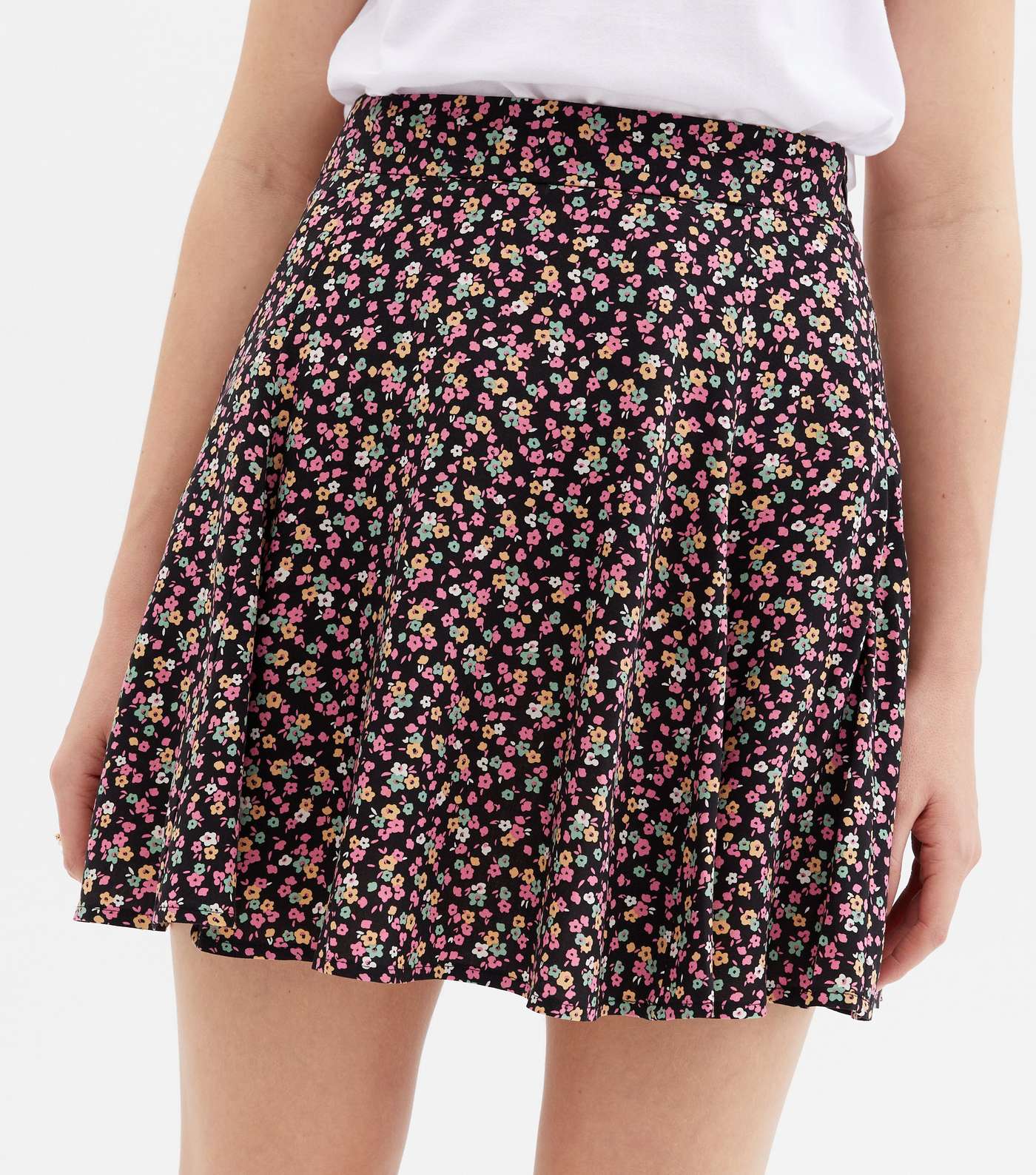 Black Ditsy Floral High Waist Mini Skirt Image 3