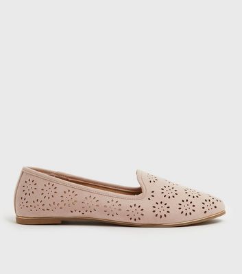 Wide Fit Pale Pink Suedette Laser Cut Ballet Pumps | New Look