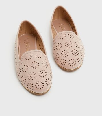 Wide Fit Pale Pink Suedette Laser Cut Ballet Pumps New Look Vegan