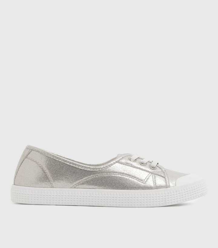 Silver Metallic Lace Front Trainers