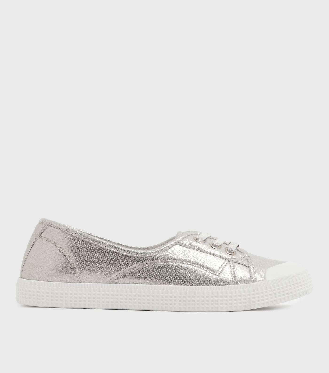 Silver Metallic Lace Up Trainers