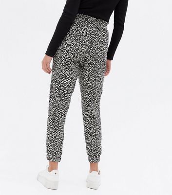 Black Animal Print Tie Waist Joggers 