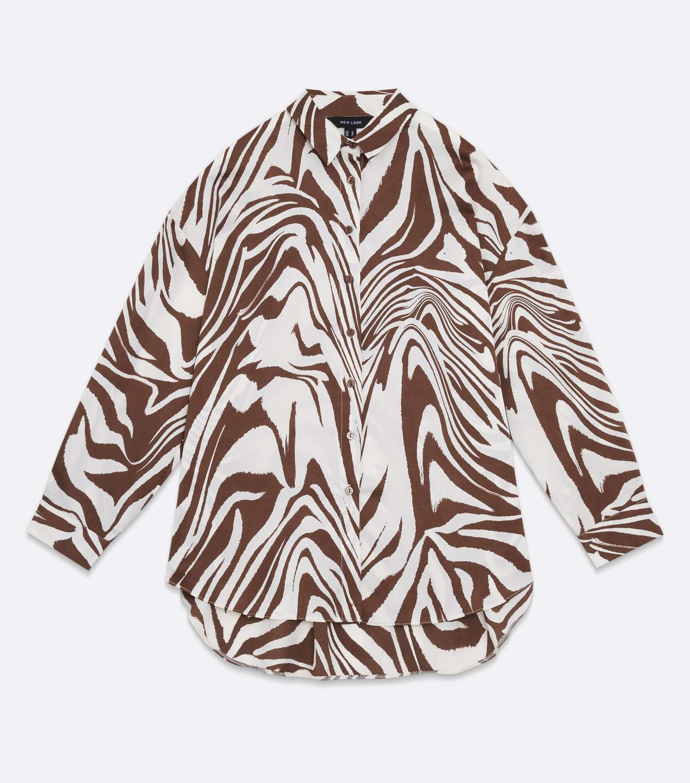 Brown Zebra Print Satin Oversized Shirt Image 5