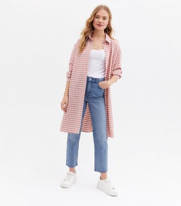 Pink Gingham Oversized Long Shirt New Look