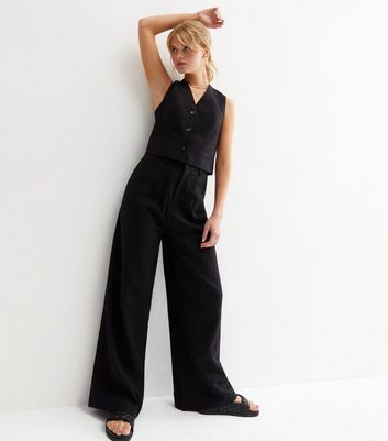Click to view product details and reviews for Black Linen Look Wide Leg Trousers New Look.