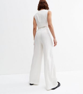 Off White Linen Look Wide Leg Trousers 
