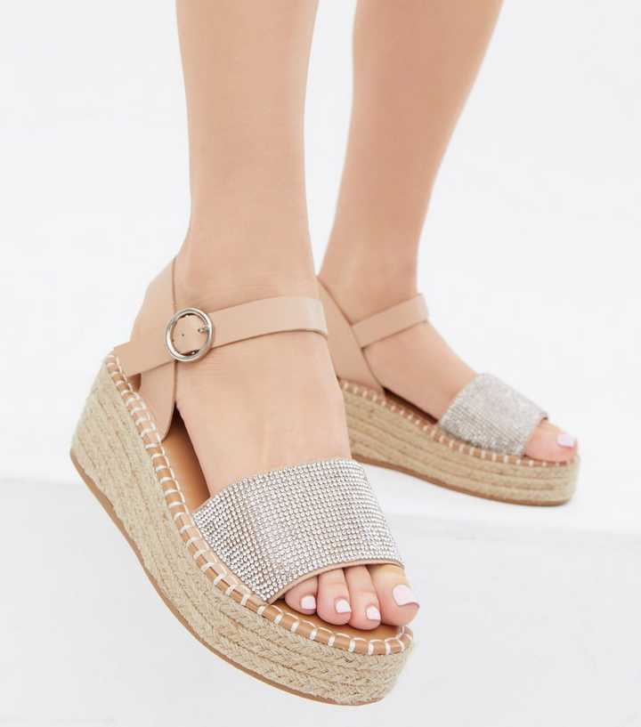 Wide Fit Cream Glitter 2 Part Espadrille Wedge Sandals