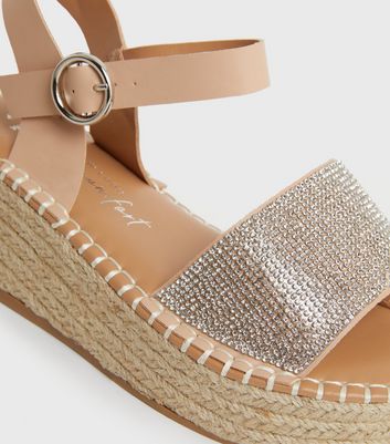 Wide Fit Cream Glitter 2 Part Espadrille Wedge Sandals New Look Vegan