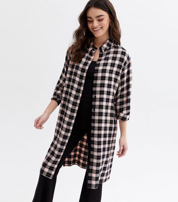 Pink Check Long Oversized Shirt | New Look