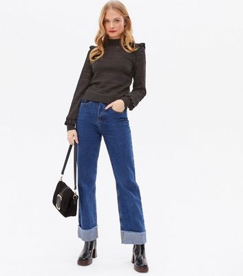 Click to view product details and reviews for Black Pointelle Knit Frill Jumper New Look.