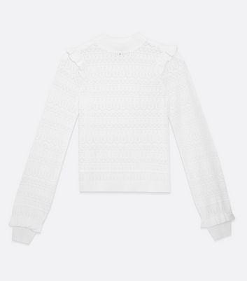 Click to view product details and reviews for White Pointelle Knit Frill Jumper New Look.