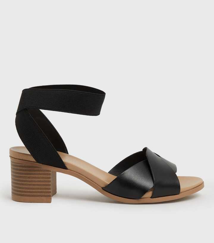 Wide Fit Black Twist Strap Block Heel Sandals