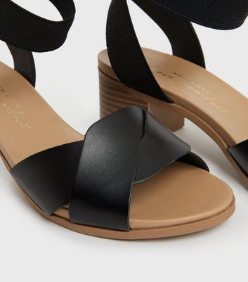 New Look Leather Wide Fit Twist Strap Block Heel Sandals Vegan in Black Womens Shoes Heels Sandal heels 
