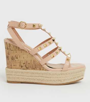 Little Mistress Pale Pink Stud Espadrille Wedges