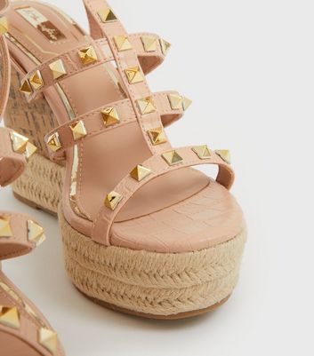 shop for Little Mistress Cream Stud Espadrille Wedges New Look at Shopo